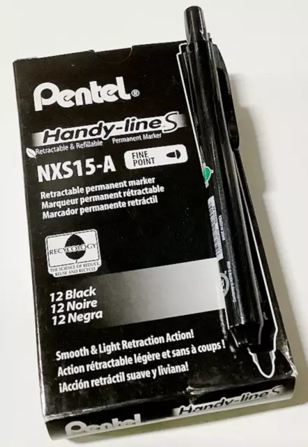 NEW Pentel 12-PACK Handy-Line S BLACK Retractable Permanent Marker NXS15-A Fine