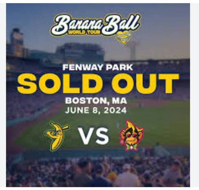 SAVANNAH BANANAS TICKETS Fenway 6/8/2024 3rd BASE. PB0214 **SOLD OUT