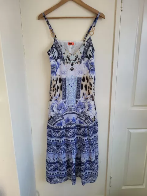 River Island Maxi Dress Size XS Blue White Paisley Strappy Boho BNWT