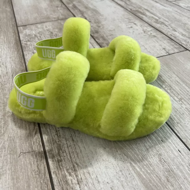 UGG Girl's Lamb Fluff Yeah Slide Slippers Lime Green 1115752K Size 5 NWOB