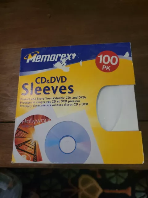 Memorex CD & DVD SLEEVES 100 PK White w/ Clear Window- New Open Box