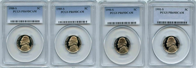 1988 to 1991 Jefferson Nickel Set - PCGS PR69DCAM   - 4 coins set