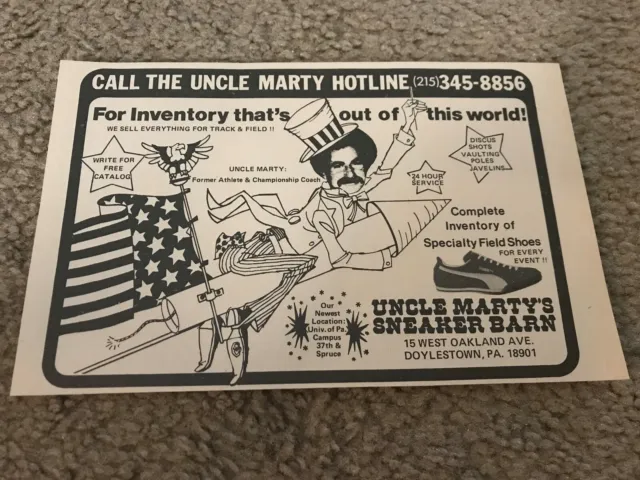 Vintage 1980 UNCLE MARTY'S SNEAKER BARN DOYLESTOWN PA Print Ad MARTY STERN TRACK