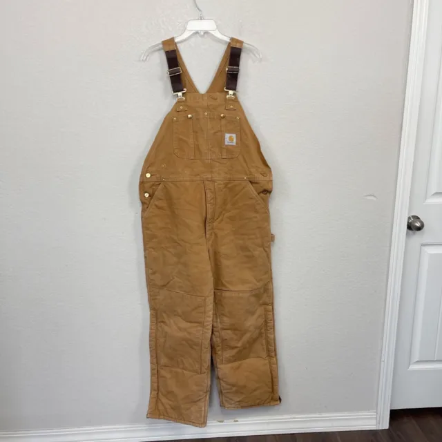 VTG Carhartt Quilt Lined Double Knee Work Bib Overalls USA Union Made Mens 38x30