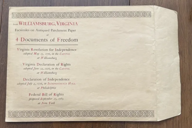 Williamsburg VA, 4 Documents Of Freedom, Facsimiles On Parchment, VG Cond