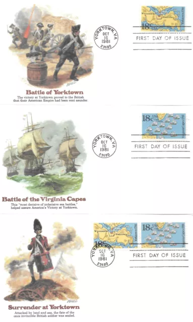 1981 FDC, #1937-1938, 1938a, 18c Battles of Yorktown & Virginia Capes, Fleetwood