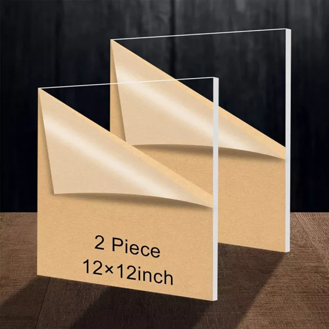 2 Pieces Clear Plastic Acrylic Sheet Cast Plexi glass Board 1/8'' Thick 12*12''