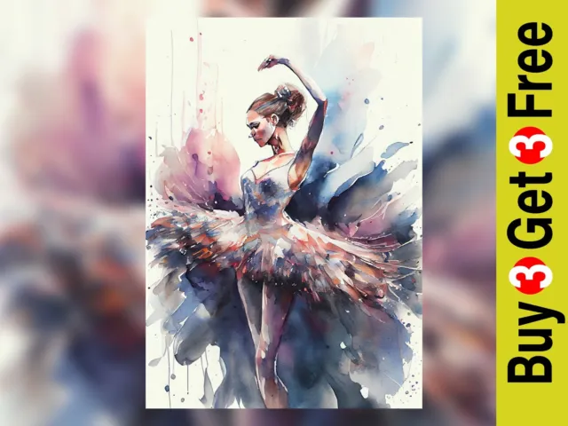 Dancing ballerina, 5x7 print watercolor painting, living room art, bedroom decor