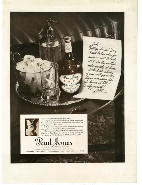 1938 Paul Jones Whiskey on elegant tray Vintage Print Ad
