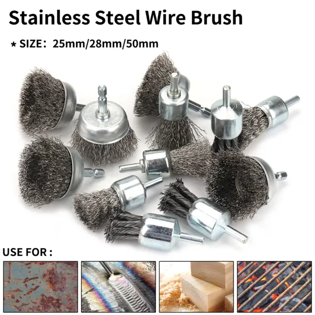 12pc 3-Types Twist Knot Steel Wire Cup Brush Set With 1/4" Shank For Rust Remove