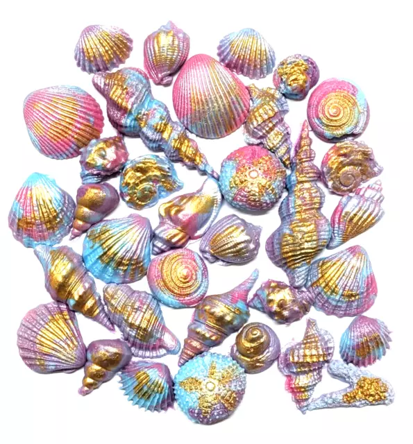 30 Edible Mermaid Pink  Blue Pearl Gold Shimmer Sea Shells,Cake Decorations