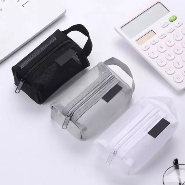 Clear Mesh Portable Large Pen Pencil Case Makeup Cosmetic Storage Bag Pouch~