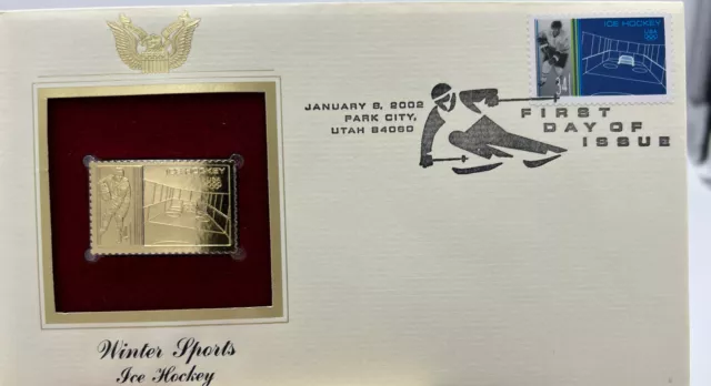 First Day of Issue Gold Replica Stamp- 2002 Winter Olympics- Utah