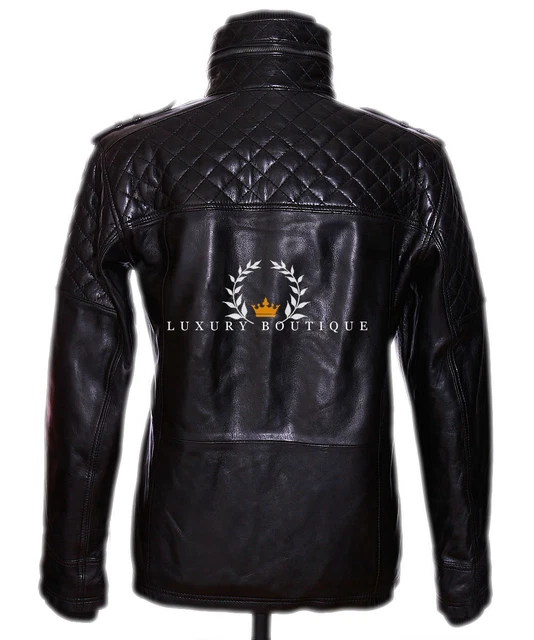 Franco Black Men's Quilted Safari Designer Real Lambskin Leather Fashion Jacket 3