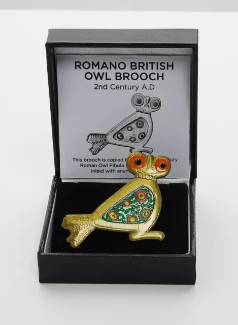 REPRODUCTION ANCIENT ROMAN ENAMELED OWL BROOCH 2nd Century - BOXED & NOTES