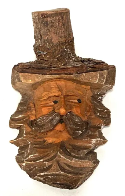 Vtg Wooden Carved Old Man Beard Head Bust - Hillbilly - Wall Hanger - 7.5 x 5.5"