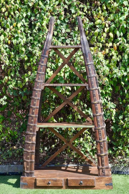 Antique Indian Bullock cart Reclaimed Timber Display Book Shelf Storage Rustic