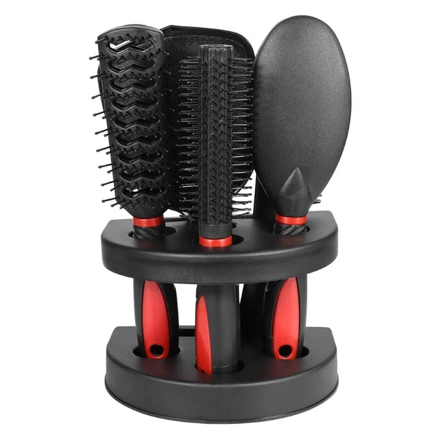 5Pcs Hair Brush Combs Set Salon Hairdressing Styling Tool Mirror Holder Stand