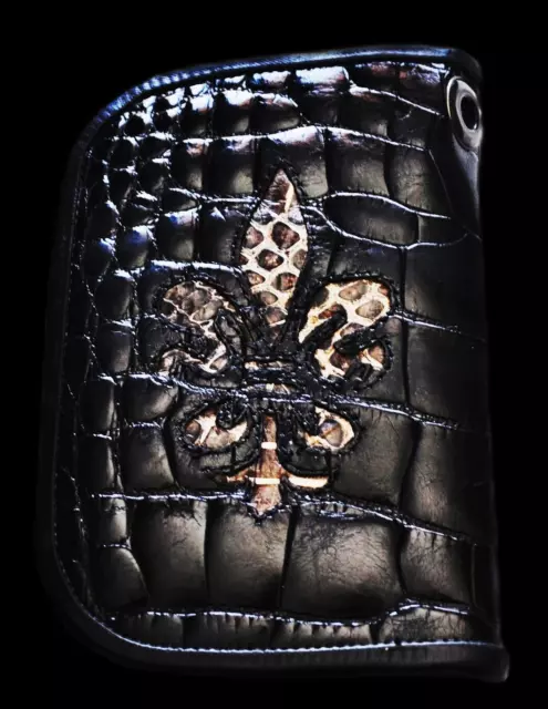 Black Cobra fleur-de-lis  American Alligator USA Rock star wallet Eddie Brat