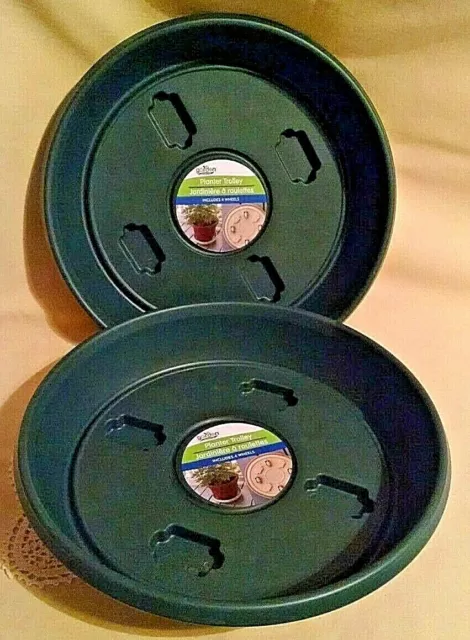 Planter Trolley Set 2 Green Plastic Wheels 11" Top 9" Bottom Garden Collection.