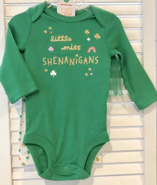 New! BABY Girl 2 PIECE OUTFIT Green LUCKY Spring 3M Bodysuit & Pants/Tutu SET