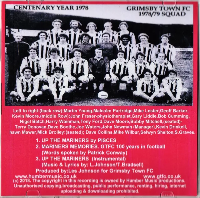 Grimsby Town FC  'Up The Mariners' original  recording by Pisces. 3 Track CD. 3