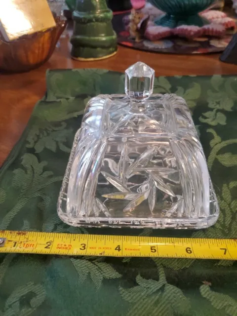 VINTAGE LEAD CRYSTAL CUT GLASS PINWHEEL STAR OF DAVID SQUARE BUTTER DISH Germany