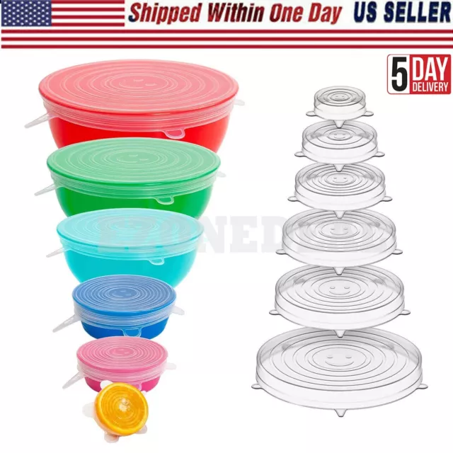 Silicone Stretch Reusable Bowl Food Storage Wraps Cover Seal Fresh Lids 6 Pack