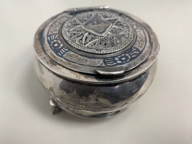 Solid Silver & Niello Persian/Egyptian Trinket box/Pot