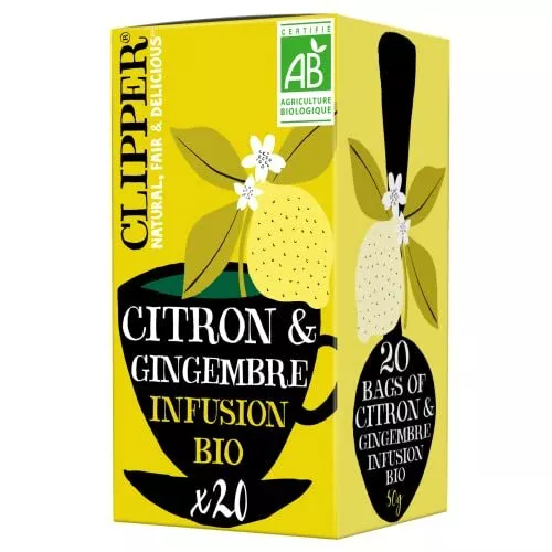 CLIPPER - Infusion Bio - Citron & Gingembre - 20 Sachets d'Infusion Bio 1 paquet