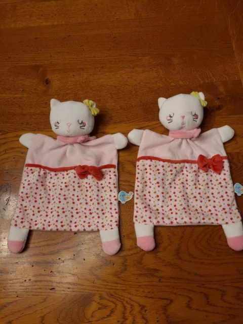 Lot de 2 DOUDOU MOTS D'ENFANTS Chat plat rose oiseau ETAT NEUF JAMAIS SERVI