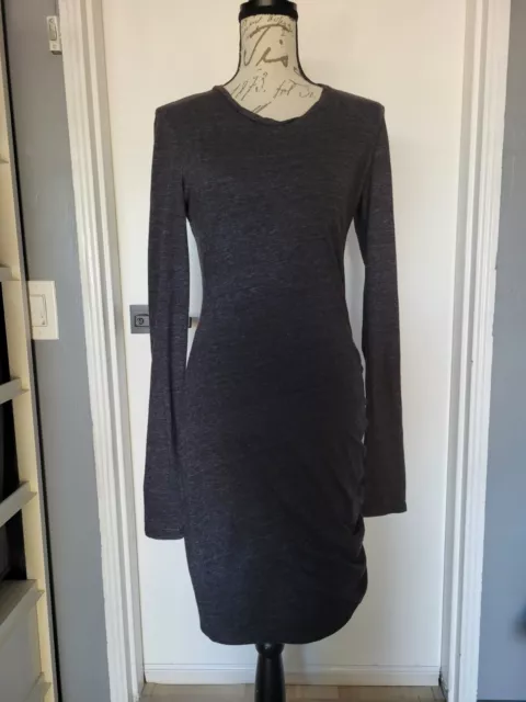PAM & GELA Midi Charcoal Grey Ruched/Twisted Side Zippers Long Sleeve Dress M 2