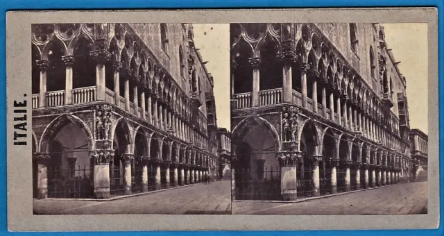 early Venice palace salt print stereoview photo stereo foto Venezia Italy c 1857