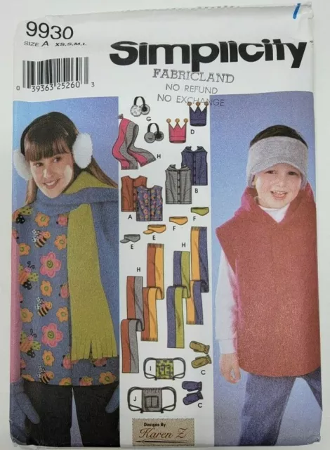Simplicity 9930 Bambini Ragazzi Gilet Accessori Cappelli Sciarpe Cucito Motivo