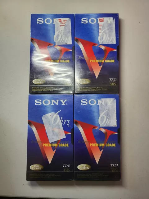 SONY Premium Grade LOT of 4 Blank VHS Tapes 6 Hour T-120VF NEW Sealed