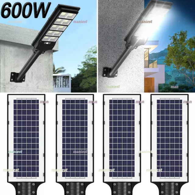 4x LED Solar Straßenlampe Straßenlaterne mit Fernbedienung Solarleuchte Strahler