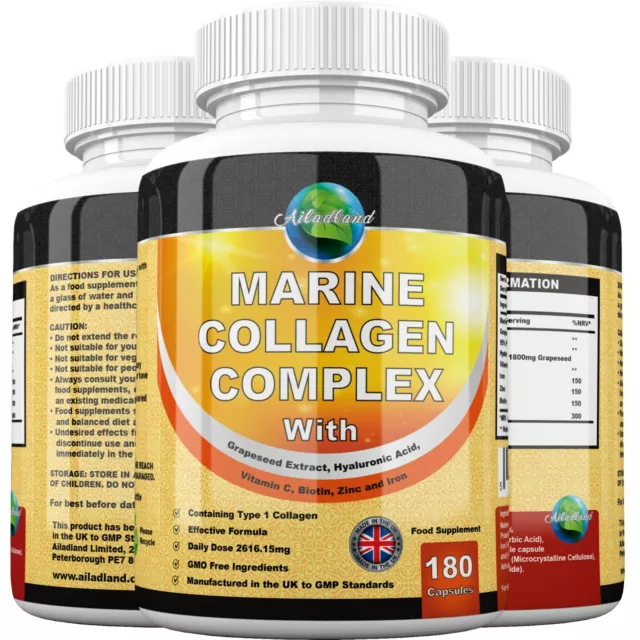 Marine Collagen Complex 2616mg with Hyaluronic Acid & Vitamin C Capsules Tablets