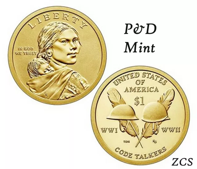 2016 P&D Sacagawea Native American Indian One Dollar Coins Code Talkers US Mint