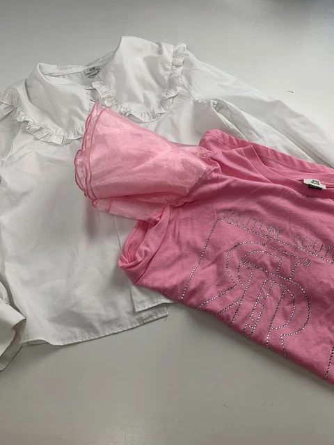RIVER ISLAND TOPS Girls Bundle Age 11 12 Years White Shirt Peter Pan TShirt Pink