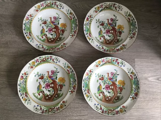 antique set of 4 x copeland spode decorative pheasant bowls
