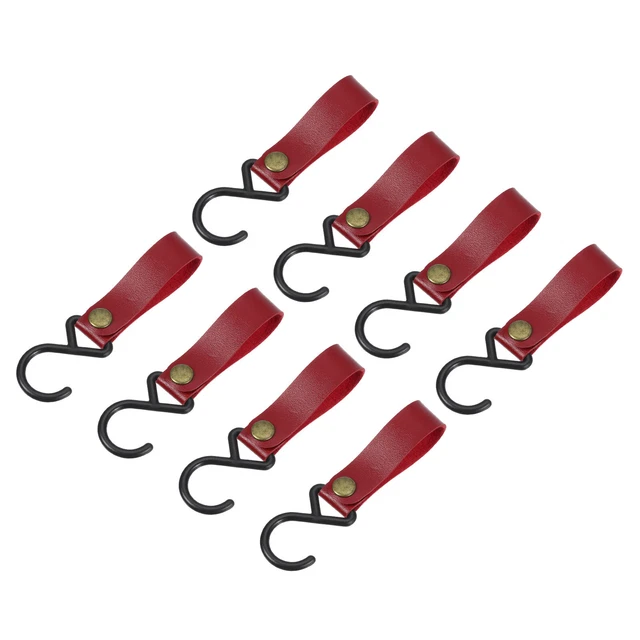8Pcs PU Leather S Hooks for Hanging Multipurpose Camping Hook Hanger, Red