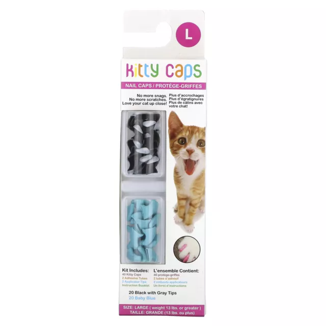 Nail Caps Kit, Large, Black with Gray Tips, Baby Blue, 44 Piece Kit