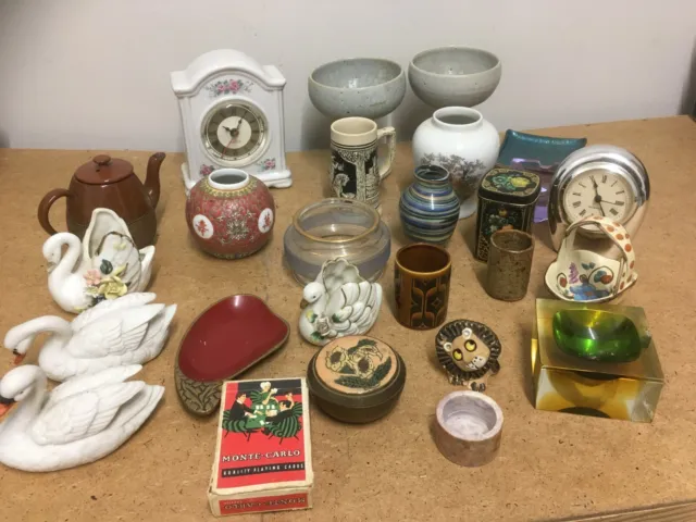Job Lot Of House Clearance Items Various Pottery Items/Figures/Clock/Cards