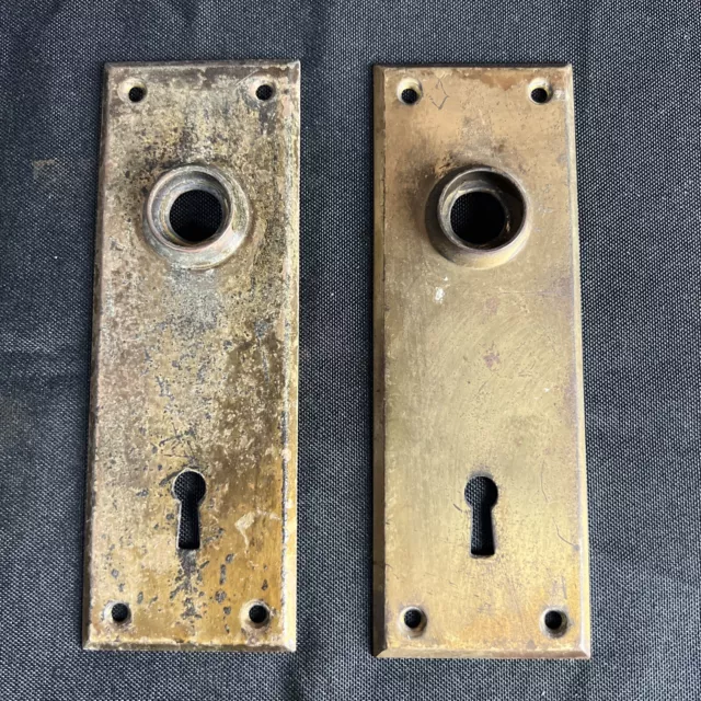 Antique Solid Brass Door Backplate Keyhole 1900’s Art Noveau Set of 2