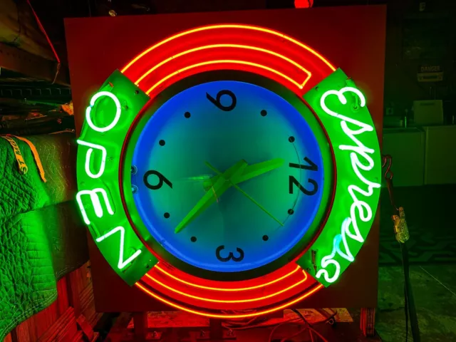 Original Neon Coffee/Espresso Clock - Fully Restored- New Neon, paint, wiring