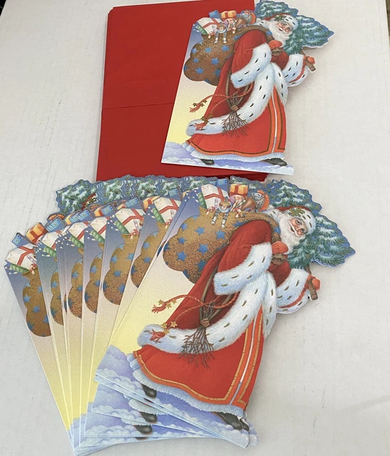 Vintage Unused Ambassador Christmas Greeting Cards 18 Pcs Santa Pack Tree