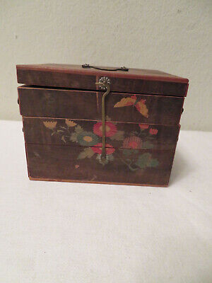 Antique Japanese Accordion Tiered Hand Painted Wood Box