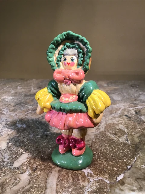 Vintage Ukrainian Ceramic clay pottery ￼woman majolica figurine 4” tall