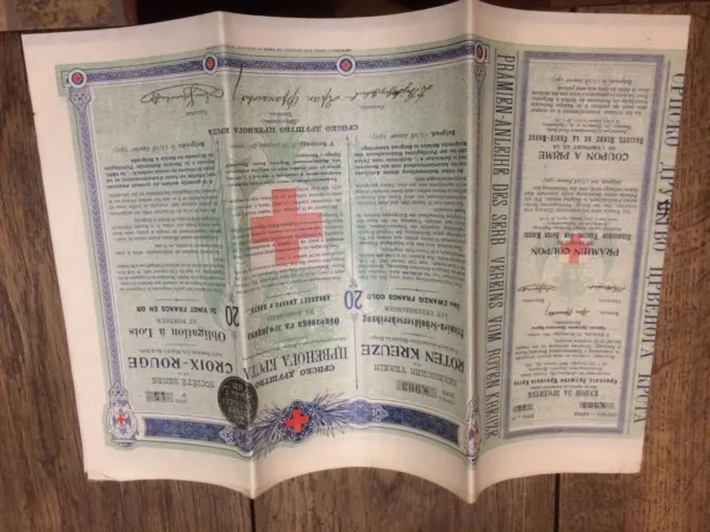 Titre - Sté Serbe de la Croix-Rouge - Obligation 20 F 1907