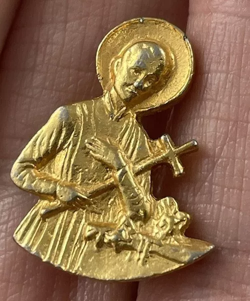 Vintage Catholic St Gerard Gold Tone Medal Pin